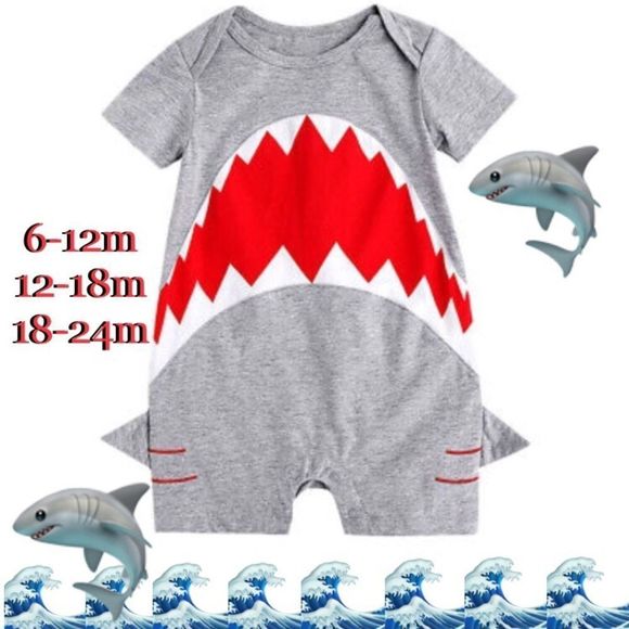 JAWS Baby Shark Short Sleeve Romper Unisex 6m-24m - Picture 1 of 8